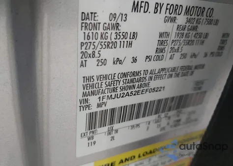 2014 Ford Expedition Limited из США, поврежденный, VIN 1FMJU2A52EEF05221